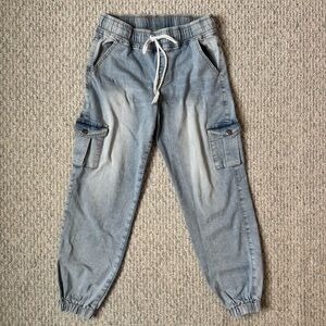 VIP light wash denim drawstring cargo jogger denim jean pants